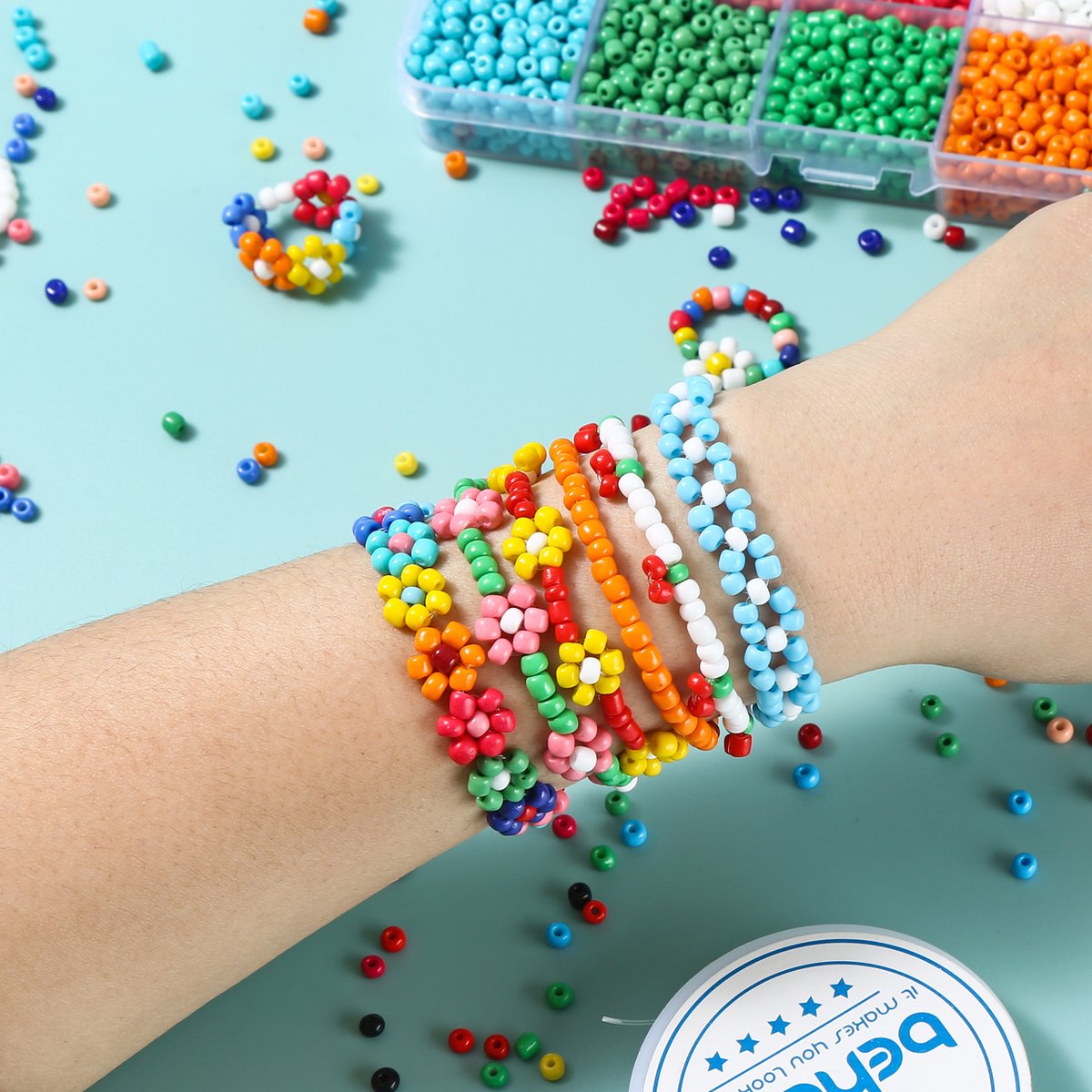 Behave 4500 Glaskralen Set - DIY Sieraden maken - Kralen Set - Rocailles - Bedels - Rijgdraad - 15 Kleuren - 4mm — afbeelding 11