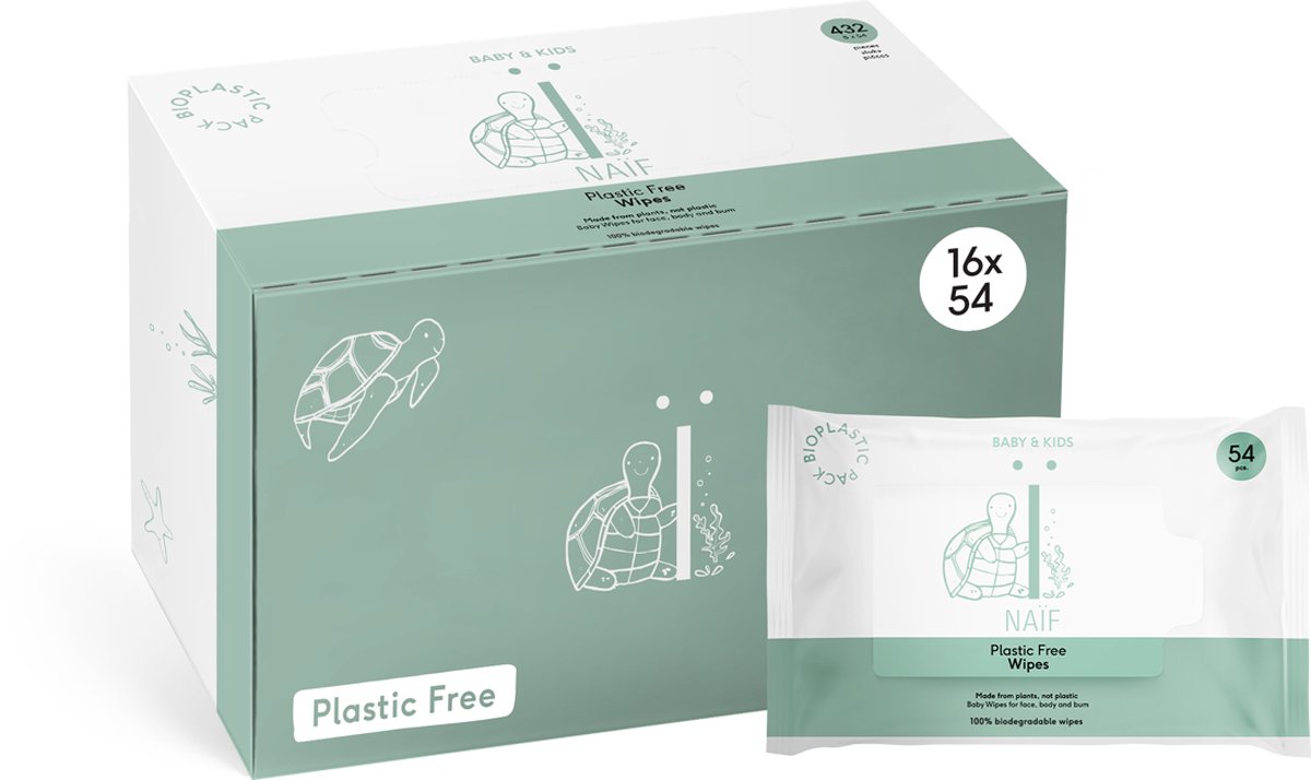 Naïf Natuurlijke Plastic Vrije Billendoekjes - voordeelverpakking - 16 x 54 doekjes
