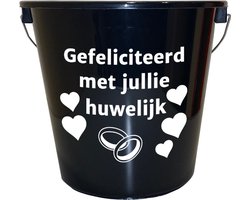 Emmer - 5 liter - zwart - met tekst: Gefeliciteerd met jullie huwelijk – Cadeau – Geschenk – Gift – Kado – Surprise