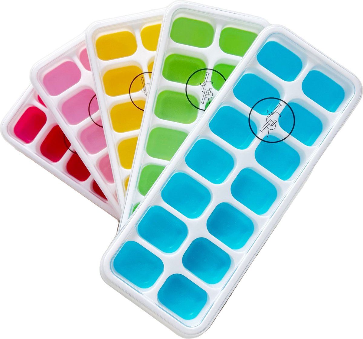 set van 5 - Ijsblokjes maker met deksel, BPA vrij met silicone bodem om de ijsblokjes zonder enige moeite uit de ijsblokjesvorm te krijgen