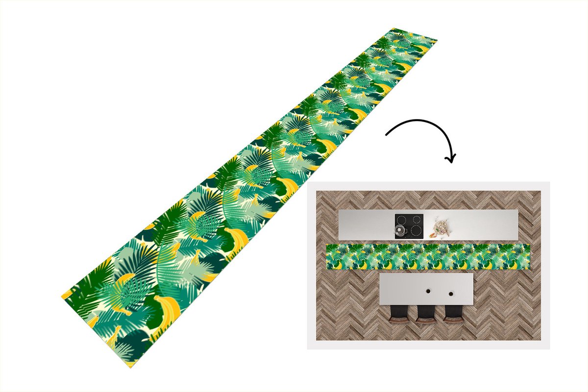KitchenYeah Keukenloper - Keukenmat - Tropisch - Bladeren - Jungle - Patronen - 400x50 cm - Keuken vloerkleed Multicolor