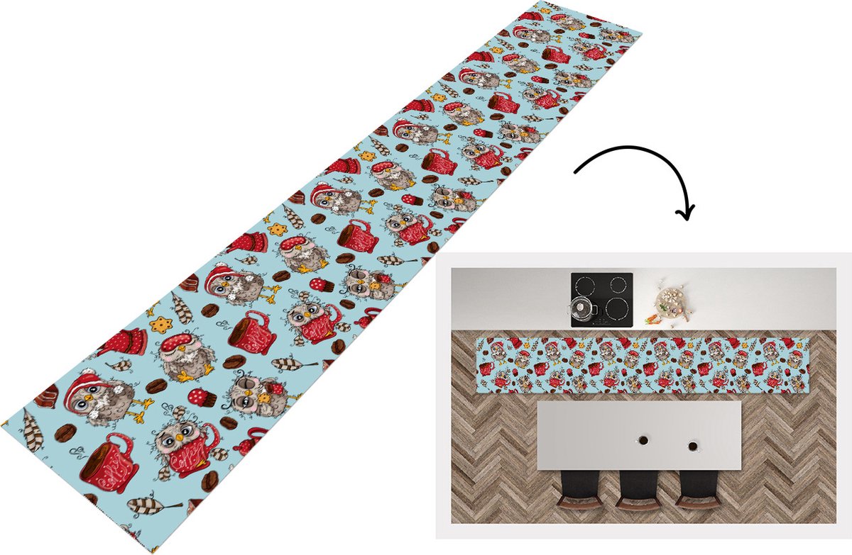 KitchenYeah Keukenloper - Keukenmat - Patronen - Uil - Ontbijt - Keuken vloerkleed Multicolor