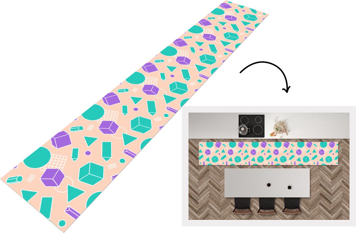 KitchenYeah Keukenloper - Keukenmat - Vintage - Patronen - Blokken - 360x60 cm - Keuken vloerkleed Multicolor