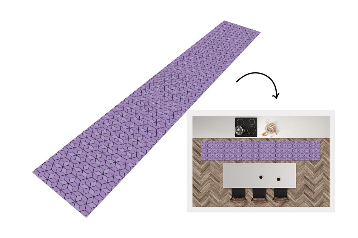 KitchenYeah Keukenloper - Keukenmat - 3D - Patronen - Blokken - 360x60 cm - Keuken vloerkleed Multicolor
