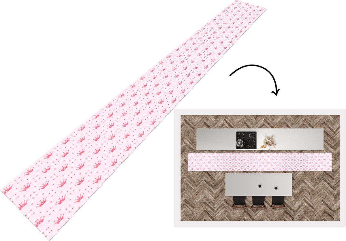 KitchenYeah Keukenloper - Keukenmat - Kroon - Patroon - Roze - Keuken vloerkleed, foto 2