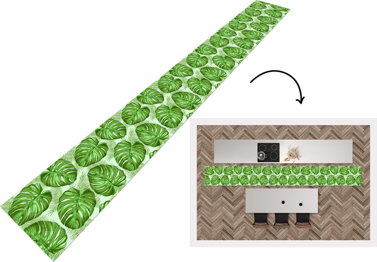 KitchenYeah Keukenloper - Keukenmat - Monstera - Palmblad - Patronen - 480x60 cm - Keuken vloerkleed Multicolor