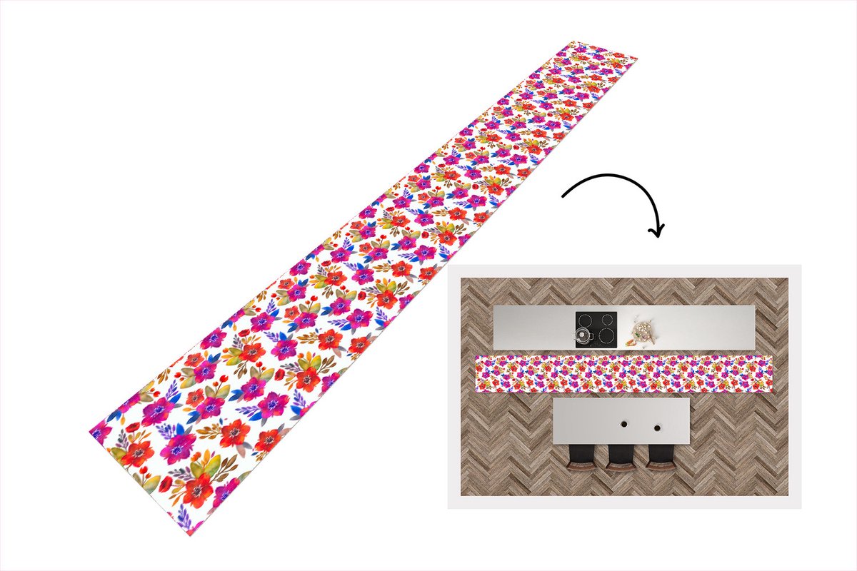 KitchenYeah Keukenloper - Keukenmat - Waterverf - Bloemen - Paars - Keuken vloerkleed, foto 3