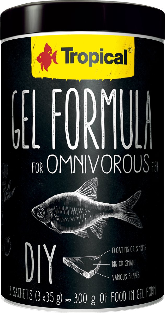 Tropical Gel Formule voor Omnivore vissen (Vleeseters) - 1 Liter / 105 gram (3x35gram) - Aquarium Visvoer - Zelf visvoer bereiden