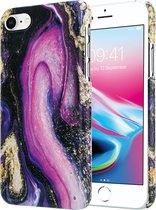 ShieldCase Galaxy Marmer geschikt voor Apple iPhone SE 2022 hoesje - Shockproof beschermhoesje met roze print - Inclusief bescherm glas - Zwart & Roze hoesje shock proof beschermho