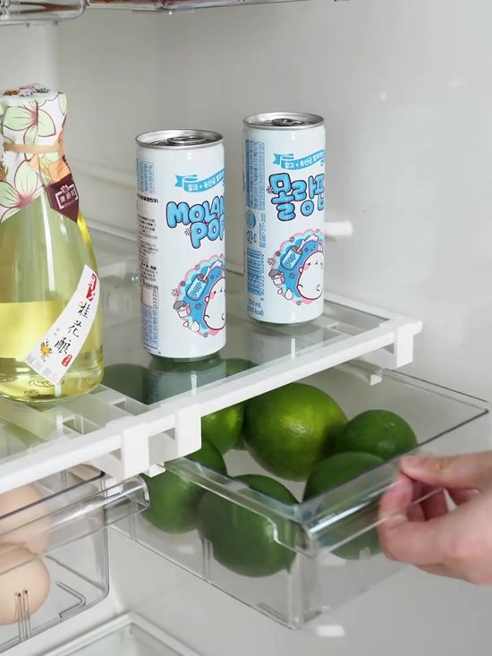 MOUMOUTEN Koelkast Organizer Bakken, Plastic Verlengde Handgreep Lente Hendel Hangende Koelkast Lade Organizer, BPa Gratis 1 Raster Hangende Koelkast Lade Organizer(Fruit- en groenteboxen