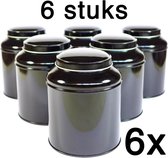 6 Stuks - Theeblik - Zwart - Theeblik 100 gram - Theedoos - Theeblik met binnendeksel - Theeblikken voor losse thee - Bewaarblik - Voorraadbussen - Opbergbak - Voorraadbus - Kerstc