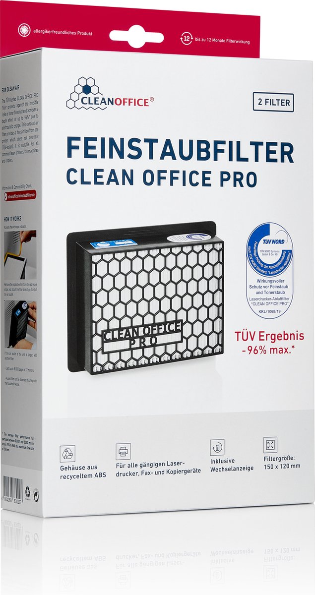 Clean Office PRO printer fijnstoffilter 150x120x50mm 2 stuks universeel