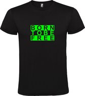 Zwart  T shirt met  print van "BORN TO BE FREE " print Neon Groen size XXXL