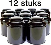 12 Stuks - Theeblik - Zwart - Theeblik 100 gram - Theedoos - Theeblik met binnendeksel - Met dubbele deksel - Theeblikken voor losse thee - Bewaarblik - Voorraadbussen - Opbergbak