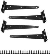 4 Stuks  Poortscharnieren / hekscharnieren staal zwart - 23 x 7.5 cm - sluitwerk en hekwerkonderdelen - voor poorten / kruishengen