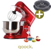 Eisenbach® | XL Keukenmachine | 6.5L | 2000W | Retro Rood | Inclusief Garde, Deeghaak, Menghaak + 2 delige Bakvorm set