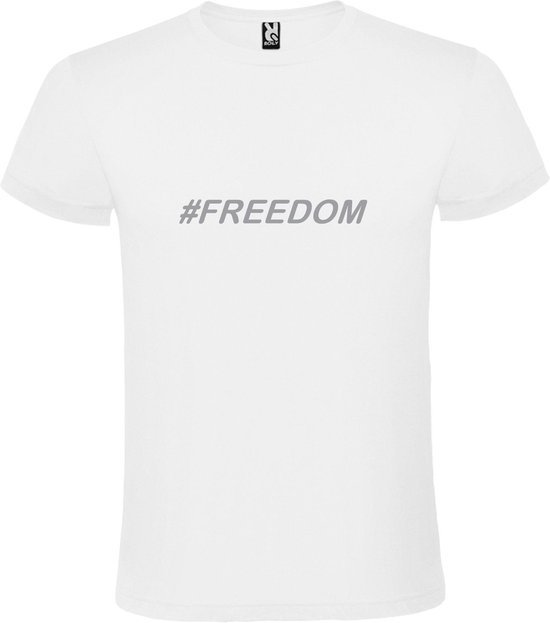 Wit  T shirt met  print van "# FREEDOM " print Zilver size L