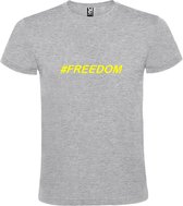Grijs  T shirt met  print van "# FREEDOM " print Neon Geel size M