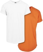 Urban Classics Heren Tshirt -XXL- Pre-Pack Long Shaped Turnup Wit/Oranje