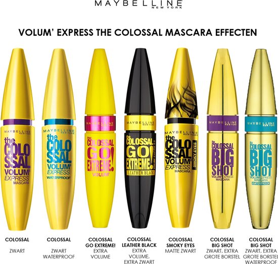 Maybelline New York - Volum' Express Colossal Waterproof Mascara - Glam Black - Volume Mascara Verrijkt met Collageen voor Direct Kolossaal Volume - 10,7 ml