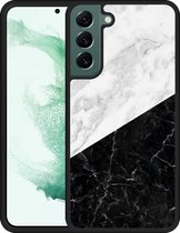 Galaxy S22+ Hardcase hoesje Zwart Wit Marmer - Designed by Cazy