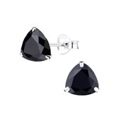 Joy|S - Zilveren driehoek oorbellen - 8 mm - trillion - zwart zirkonia