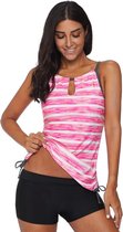 Tankini Dames 2-Delig - Roze Gestreept - Trichell - Maat L