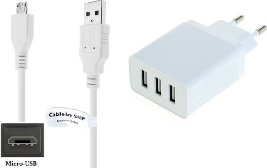 Chargeur 0+ câble Micro USB 0.3m. Adaptateur chargeur avec 3 ports, cordon  robuste... | bol.com