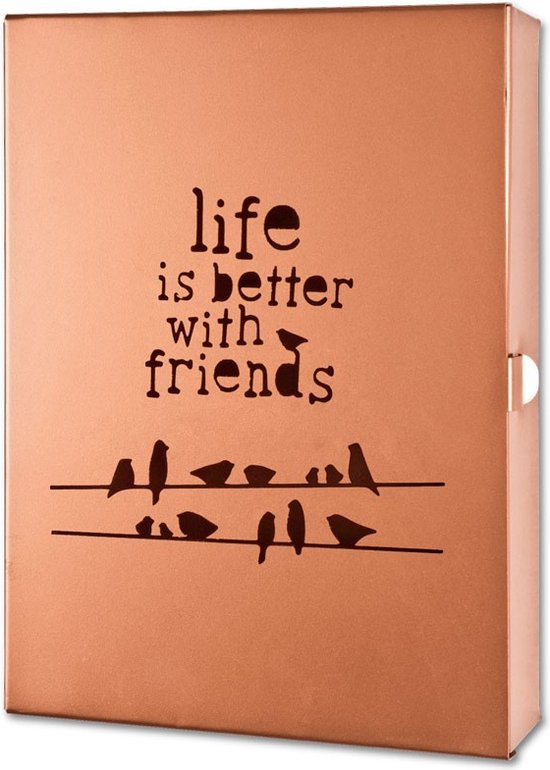 Vintage koper metalen sleutelkast | Life is better with friends Sleutelboard | gemaakt van sterk metaal in Rosé-goud | 25x18x5 cm
