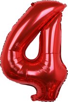 Folieballon / Cijferballon Rood XL - getal 4 - 82cm