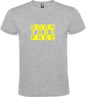 Grijs  T shirt met  print van "BORN TO BE FREE " print Neon Geel size S