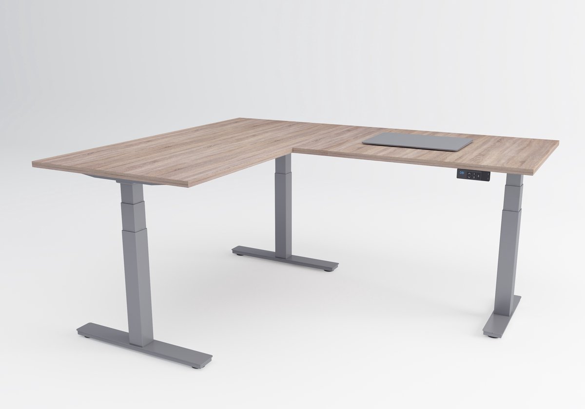 Tri-desk Advanced-Edge | Elektrisch zit-sta hoekbureau | Aluminium onderstel | Robson eiken blad | 180 x 80 + 80 x 80 cm