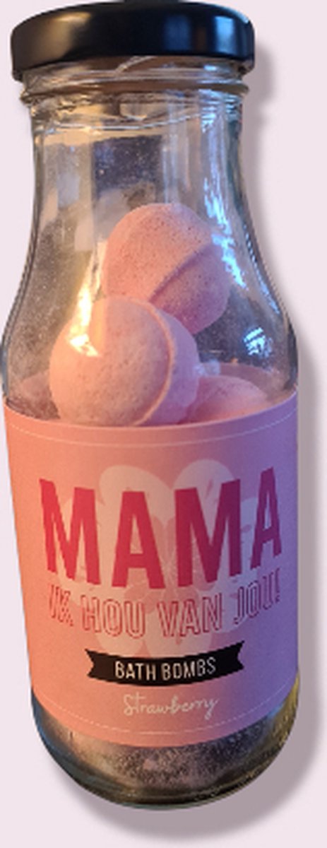 Soap & Gifts - Flesje Bath bombs - Strawberry - Mama ik hou van jou - Bruisballen - Kado - Moederdag