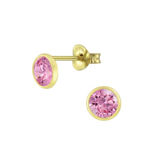Joy|S - Zilveren oorknopjes 4 mm - roze zirkonia - 14k goudplating oorbellen