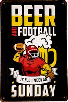 Beer and football - Wandbord - Metalen bord - Voetbal - Decoratie - Cadeau - 20 x 30cm - Wandborden - Bar decoratie - UV bestendig - Eco vriendelijk - Metalen decoratie - Bier - Be