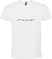 Wit  T shirt met  print van "# FREEDOM " print Zilver size XXXL