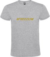 Grijs  T shirt met  print van "# FREEDOM " print Goud size XS