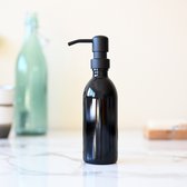 Pompe à savon autoportante Growth Herb® | Distributeur de savon noir | 250 ml de verre violet | Tête de pompe en acier inoxydable | Noir mat