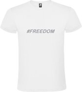 Wit T shirt met print van "BORN TO BE FREE " print Zilver size L