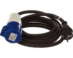 Verloopkabel CEE-SCHUKO voor Camping / Jachthaven - 1.5 Meter - 3 x 2,5 mm² - H07RNG - IP44 - Topkwaliteit verlengkabel voor Caravan Vouwwagen Boot - Zwart