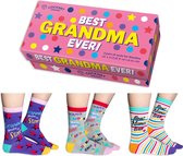 Best Grandma Ever - 3 paar Oma sokken - Damessokken - maat 37-42 - Moederdag cadeau