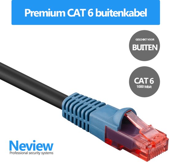 Neview - Câble extérieur UTP premium de 50 mètres - CAT 6 - Zwart - Résistant aux UV - (câble réseau/câble internet)