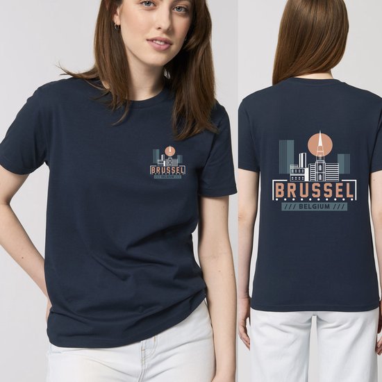 T Shirt Heren en Dames - Brussel Logo Print - Blauw - Maat 3XL | bol.com