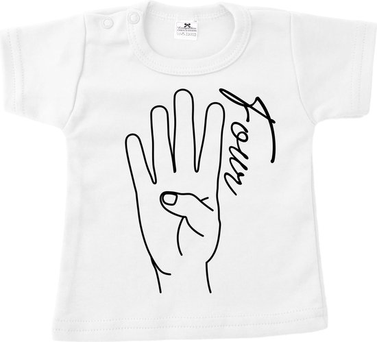 Shirt 4 jaar-T-shirt verjaardag 4 vingers-Maat 122/128