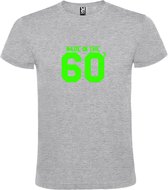 Grijs T shirt met print van " Made in the 60's / gemaakt in de jaren 60 " print Neon Groen size L