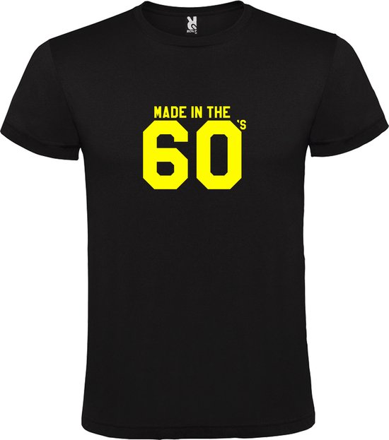 Zwart T shirt met print van " Made in the 60's / gemaakt in de jaren 60 " print Neon Geel size XXXL