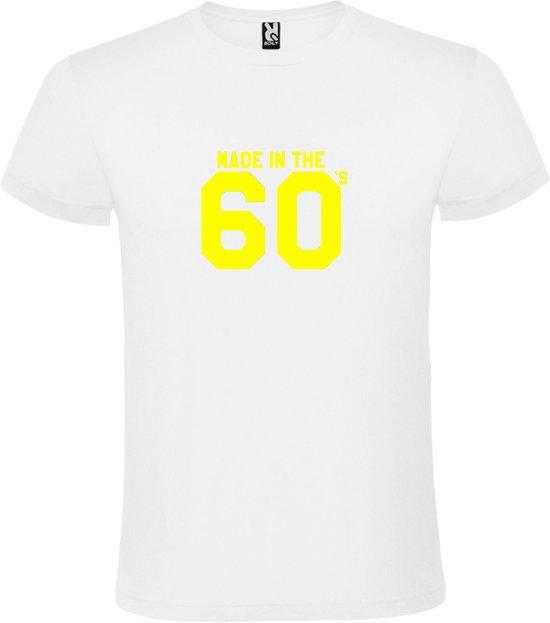 Wit T shirt met print van " Made in the 60's / gemaakt in de jaren 60 " print Neon Geel size XXXXL
