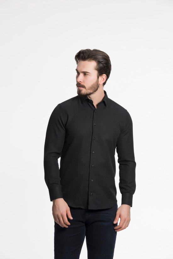 Chemise Homme Zwart Taille 40 - Baurotti Manches Longues - Coupe Slim