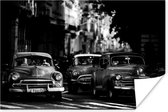 Poster Cuba - Cadillacs - Oldtimers - Klassieke auto's in ochtendlicht - zwart wit - 60x40 cm