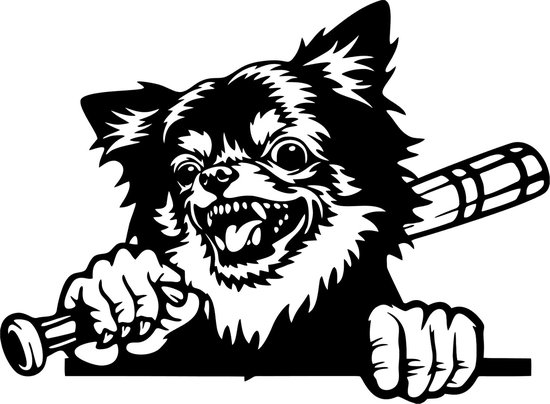 Raam - Auto sticker Boze hond - Funny Dog met knuppel - Gein - Grappig Cartoons